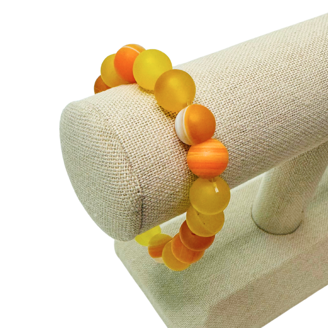 * Bracelet 6.5" | Natural Stone - Yellow Line Agate *