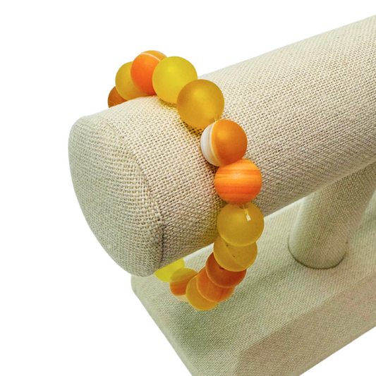 ♡ Natural Stone Bead Bracelet | Yellow Line Agate | Adult ♡